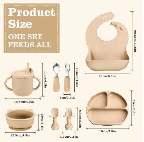 Silicone Baby Feeding Set - 8Pcs Baby Led Weaning Supplies Toddlers Weaning Feeding Sippy Cup with Straw and Lid Baby Feeding Supplies Set - Image 3