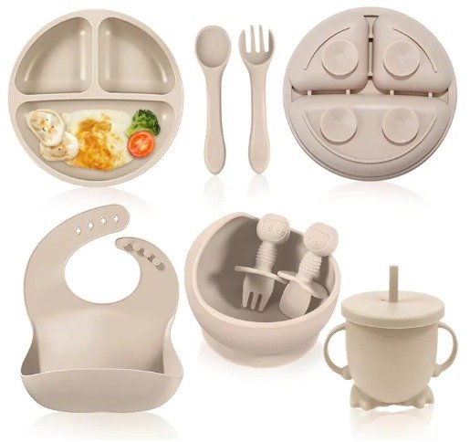 Silicone Baby Feeding Set - 8Pcs Baby Led Weaning Supplies Toddlers Weaning Feeding Sippy Cup with Straw and Lid Baby Feeding Supplies Set - Image 4