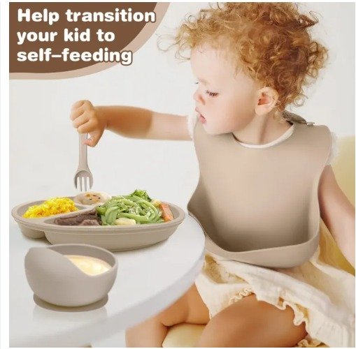 Silicone Baby Feeding Set - 8Pcs Baby Led Weaning Supplies Toddlers Weaning Feeding Sippy Cup with Straw and Lid Baby Feeding Supplies Set - Image 5