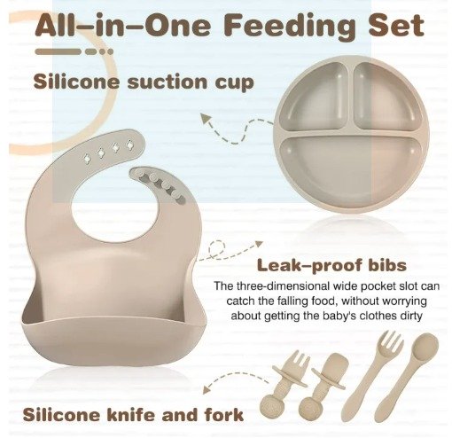 Silicone Baby Feeding Set - 8Pcs Baby Led Weaning Supplies Toddlers Weaning Feeding Sippy Cup with Straw and Lid Baby Feeding Supplies Set - Image 8