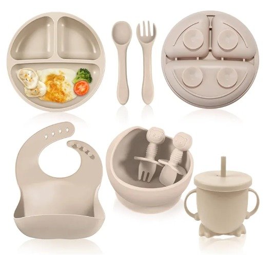 Silicone Baby Feeding Set - 8Pcs Baby Led Weaning Supplies Toddlers Weaning Feeding Sippy Cup with Straw and Lid Baby Feeding Supplies Set - Image 9
